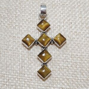 Silver and Tigers Eye Cross Pendant
